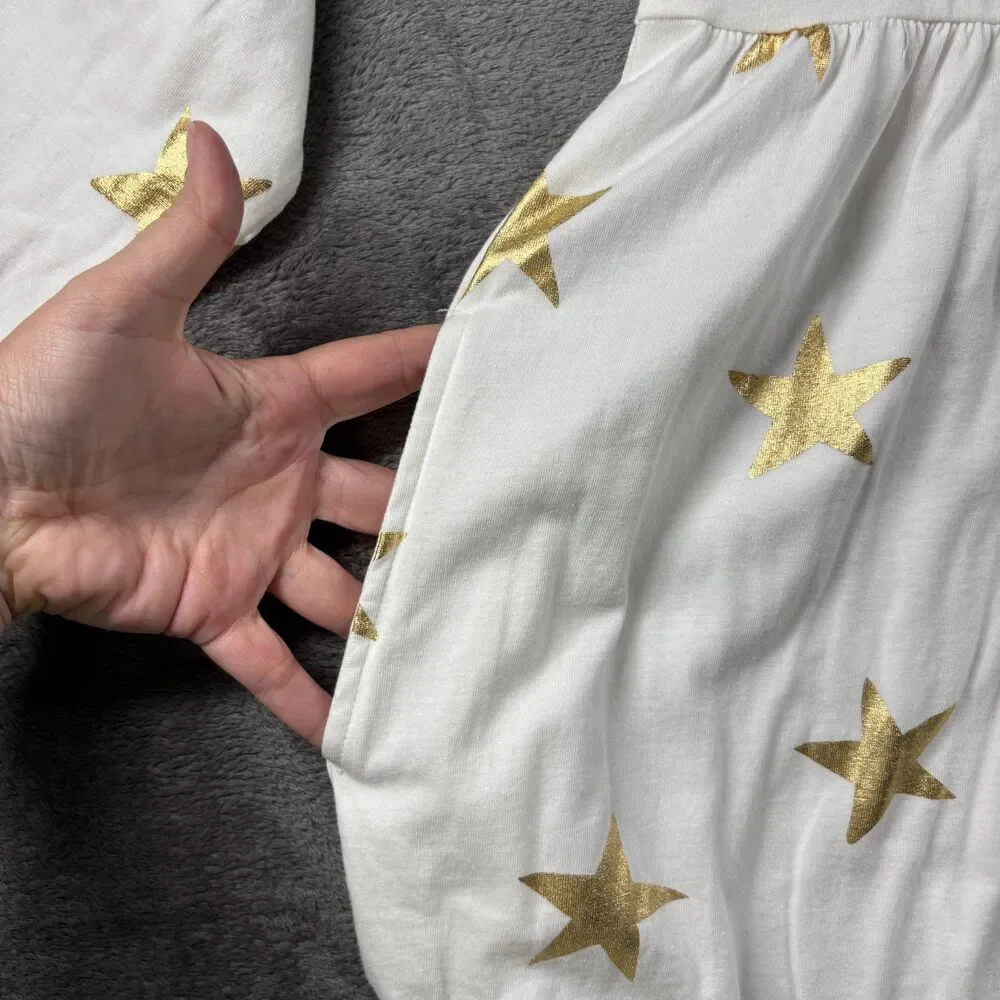 Old Navy Girl's Dress Long Sleeve Fit Flare Pockets Stars Cream Gold 14/16 Q176